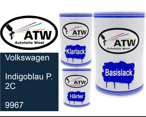 Volkswagen, Indigoblau P. 2C, 9967: 500ml Lackdose + 500ml Klarlack + 250ml Härter - Set, von ATW Autoteile West.